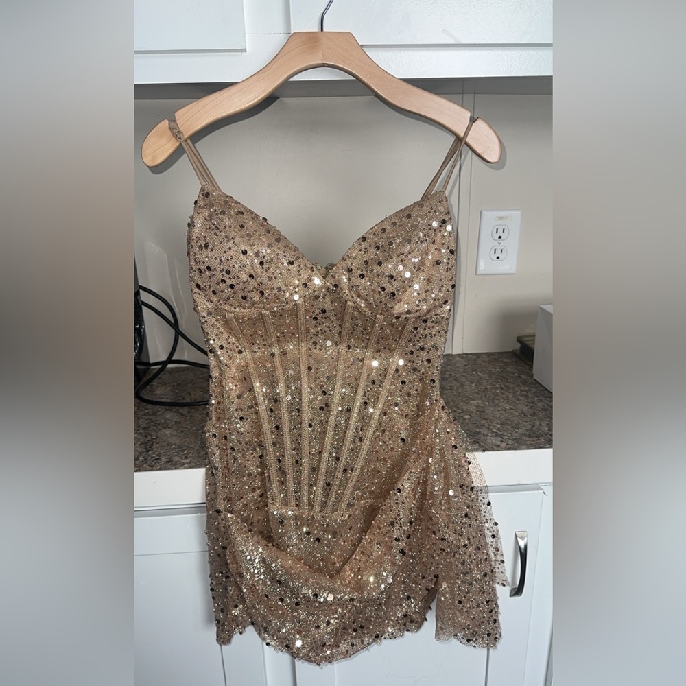 Windsor Strapless Gold Sequin Dress